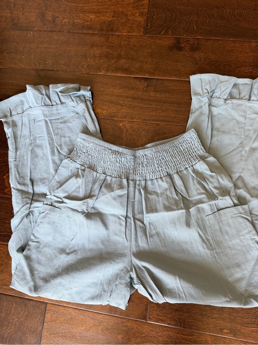 Light Sage Green Wide-Leg Women's Pants with Smocked Waistband